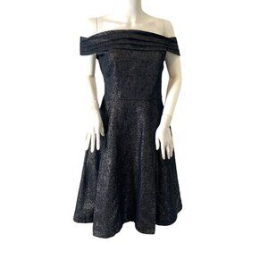 EMILY AND FINN WOMEN'S BLACK & SILVER METALLIC RETRO COCKTAIL DRESS SZ M NWOT